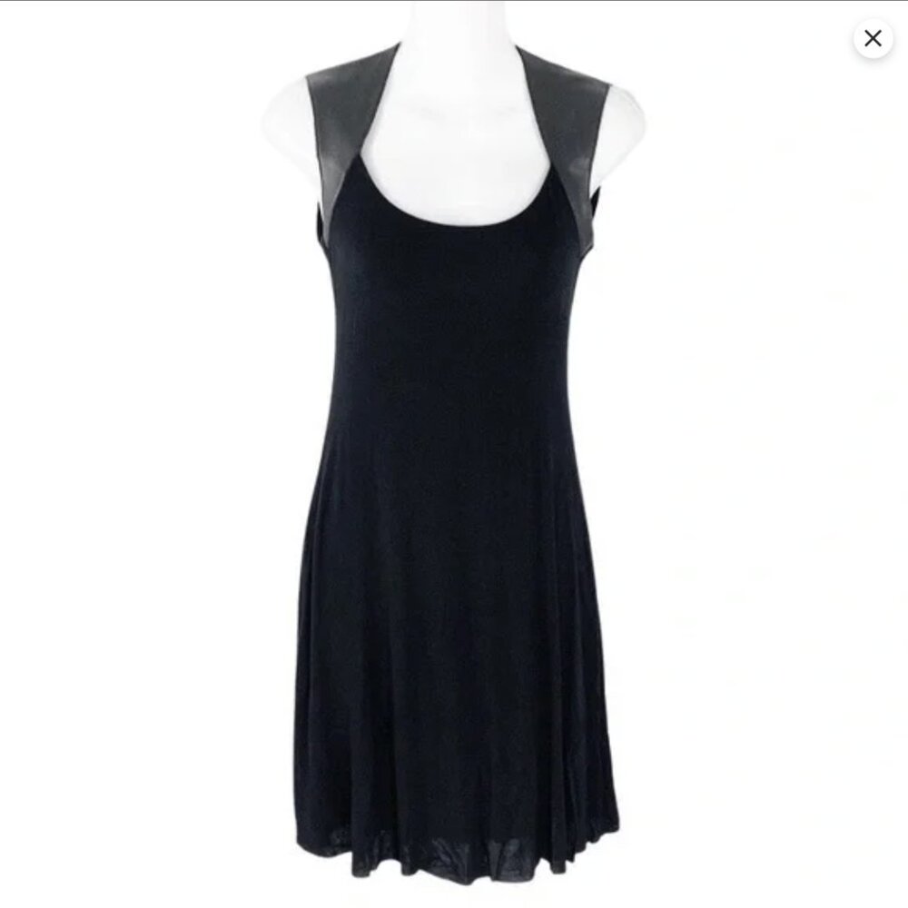 Bailey 44 black leather shoulder scoop neck flare dress XS